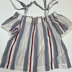 Striped Off the Shoulder Tie Shirt